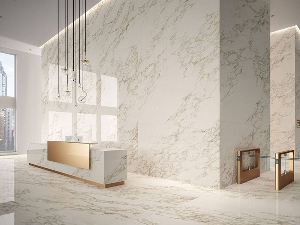 xu hướng gạch ốp tường phòng khách 2021 dùng gạch vân đá marble